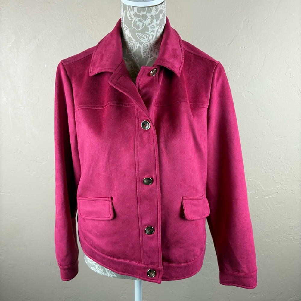 Chicos Pink Faux Suede Jacket Women’s size 1 Medium - Picture 2 of 12